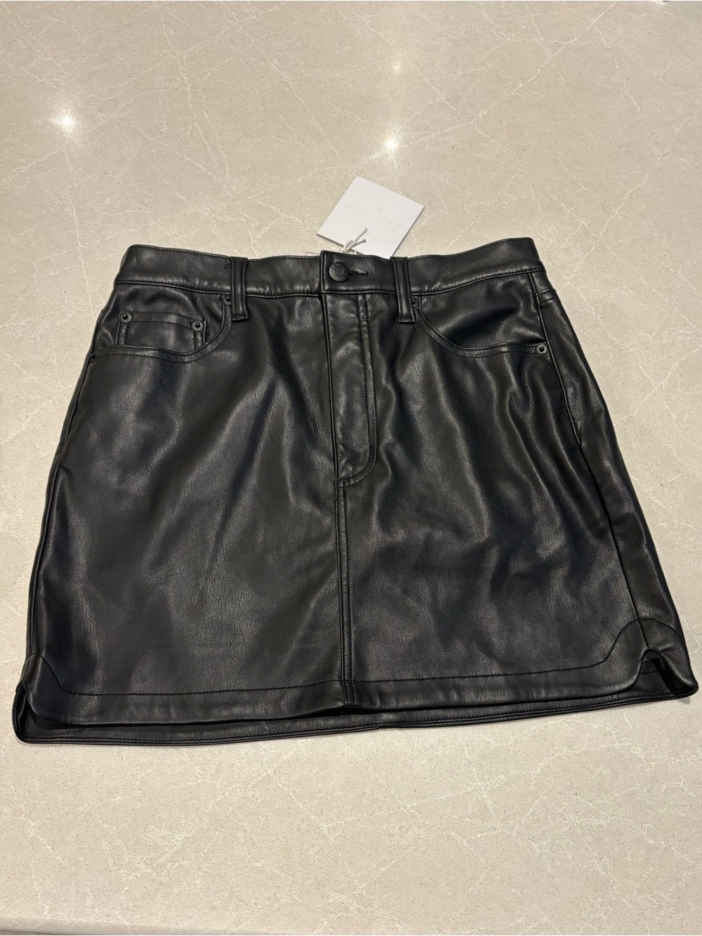 NWT Pistola Black Alt-Leather Mini Skirt Side Notch 26